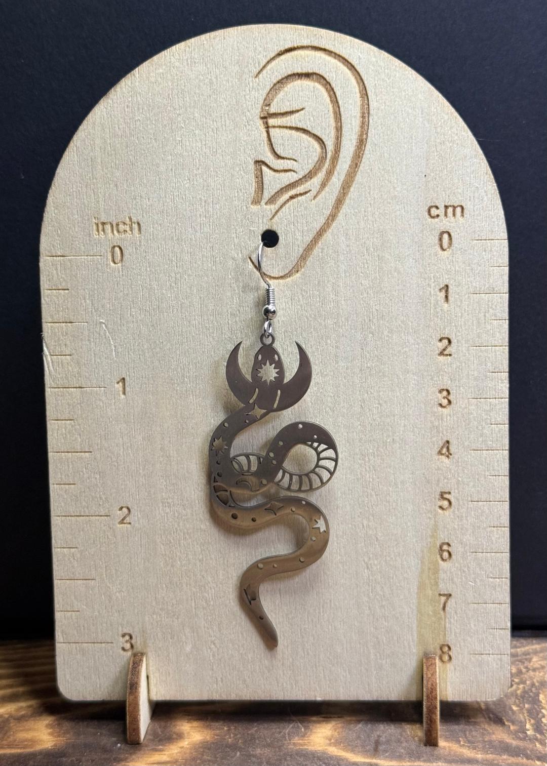 NEW Large Stainless Steel Mystical Moon Star Snake Earrings