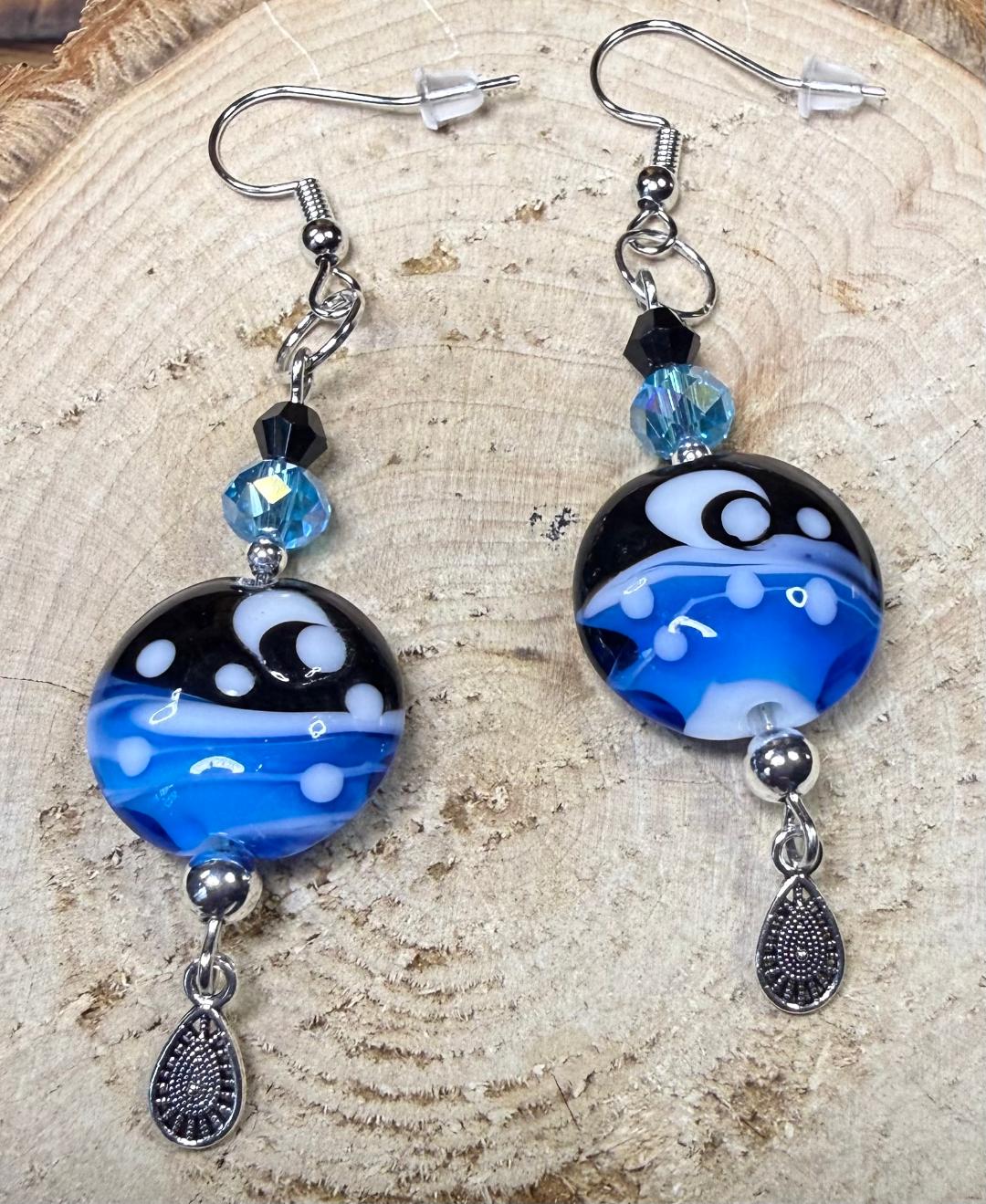 NEW Amazing Round Glass Celestial Charm Earrings w/ Faceted Glass Beads