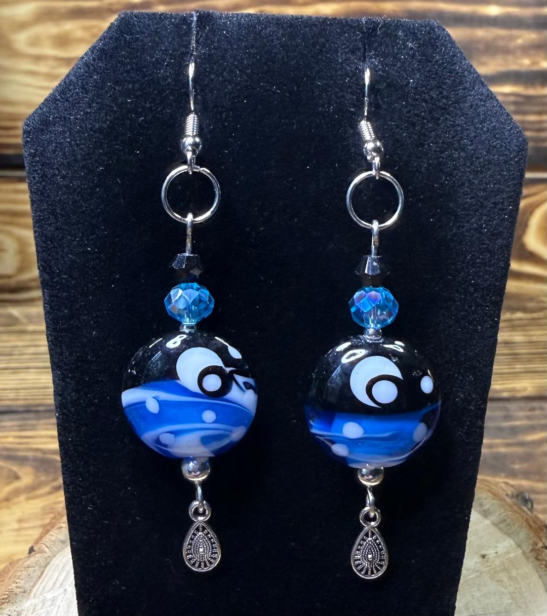 NEW Amazing Round Glass Celestial Charm Earrings w/ Faceted Glass Beads