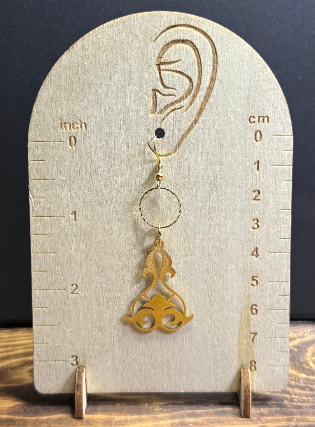NEW Vintage Style Gold Stainless Steel Chandelier Shape Earrings w/ Embossed Gold Rings