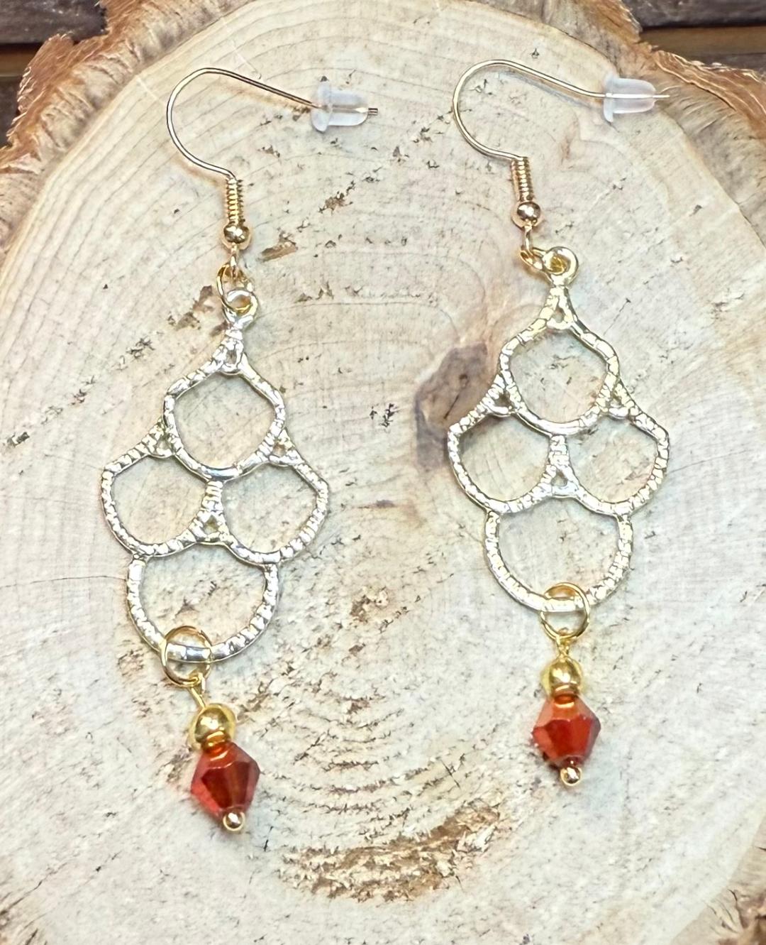 NEW Gold Tone Chandelier Earrings w/ Amber Beads