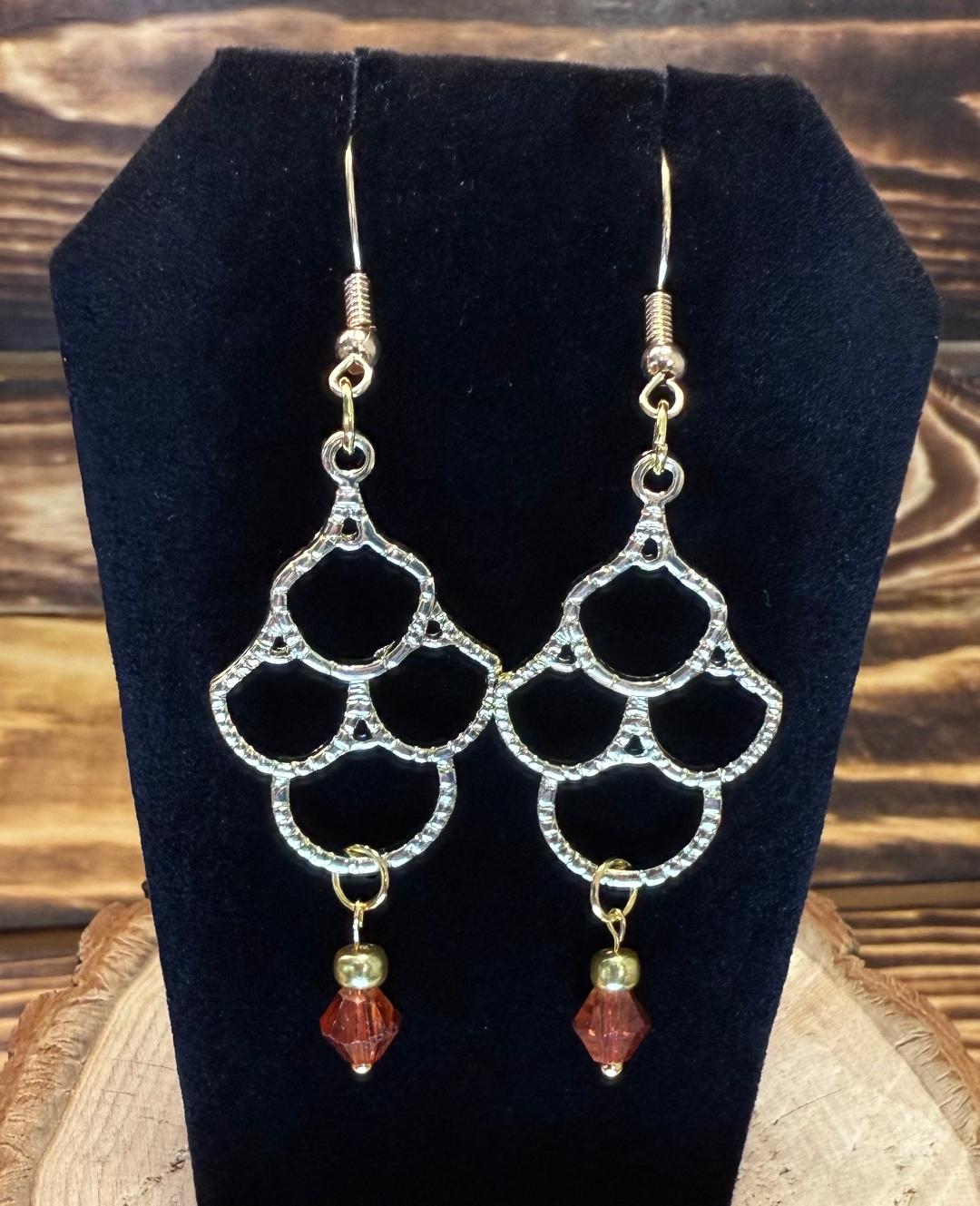 NEW Gold Tone Chandelier Earrings w/ Amber Beads
