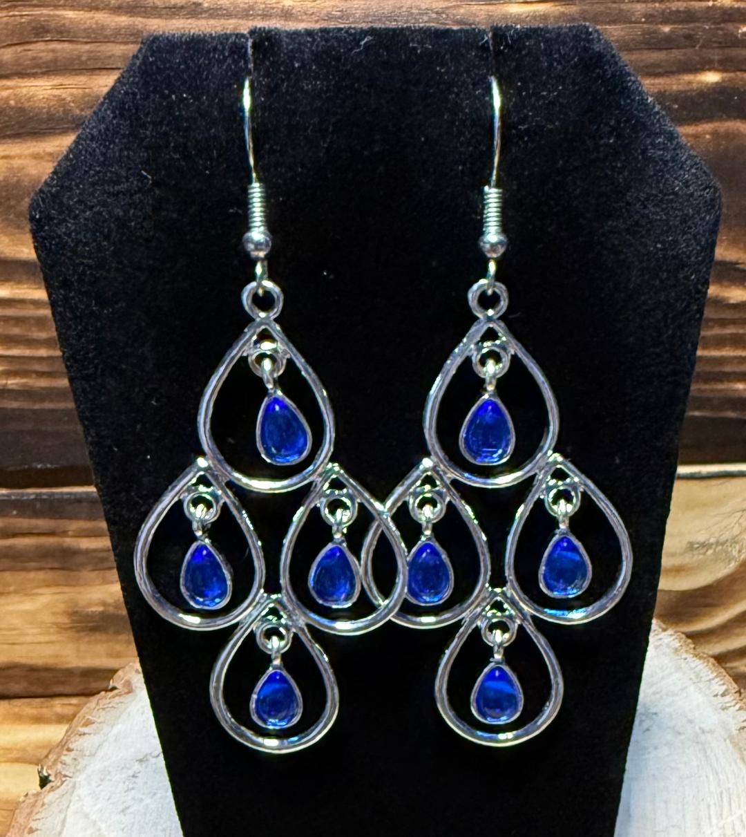 NEW Teardrop Chandelier Earrings w/ Royal Blue Gems