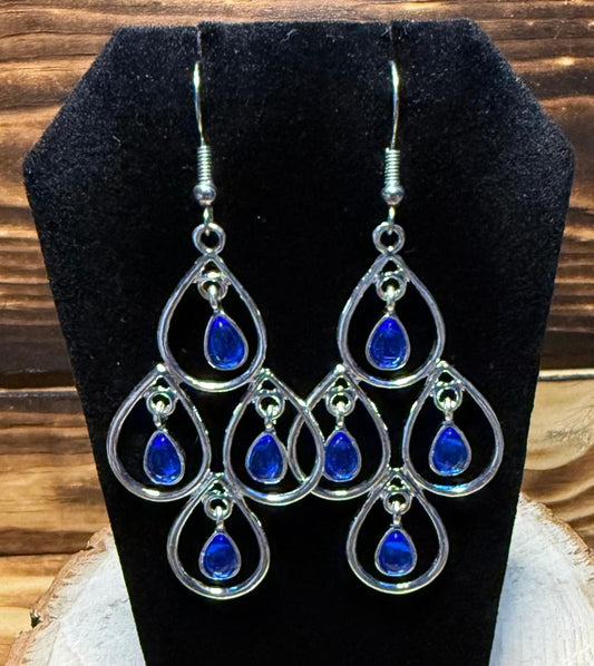 NEW Teardrop Chandelier Earrings w/ Royal Blue Gems