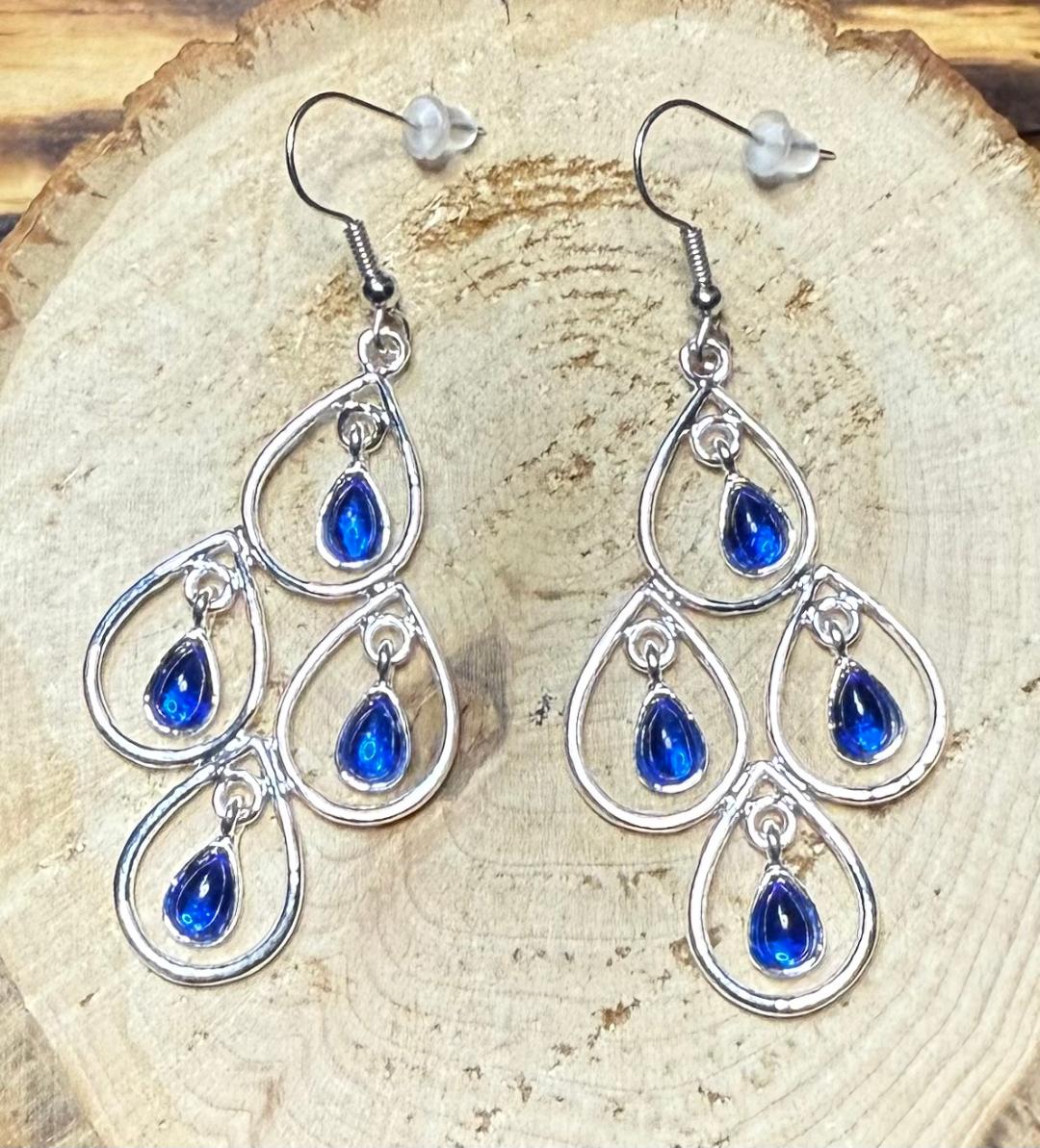 NEW Teardrop Chandelier Earrings w/ Royal Blue Gems