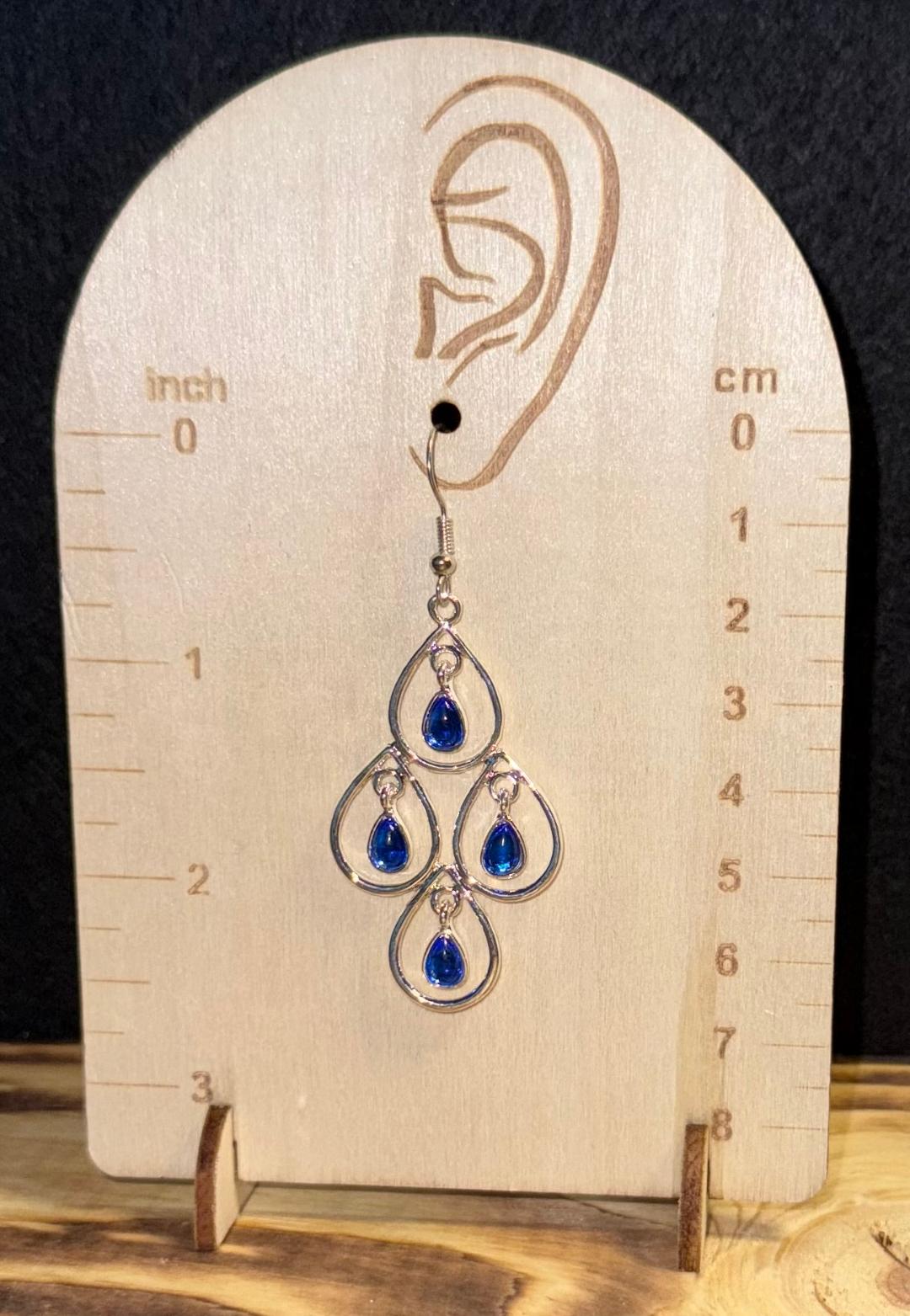 NEW Teardrop Chandelier Earrings w/ Royal Blue Gems