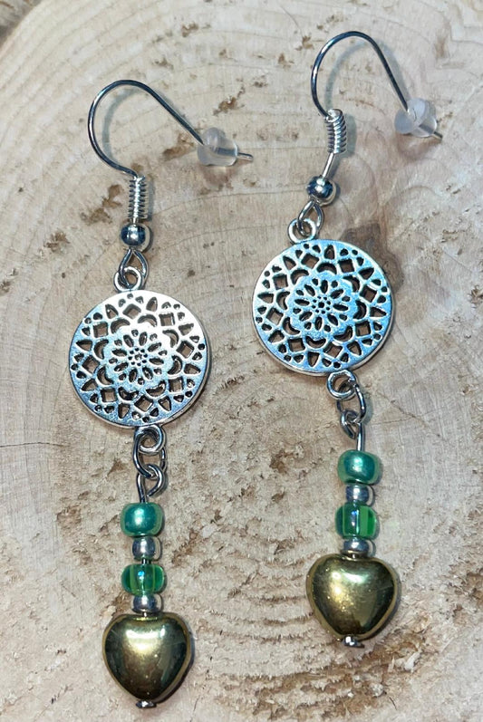 NEW Boho Hippie Silver Mandala & Beaded Drop Dangle Earrings