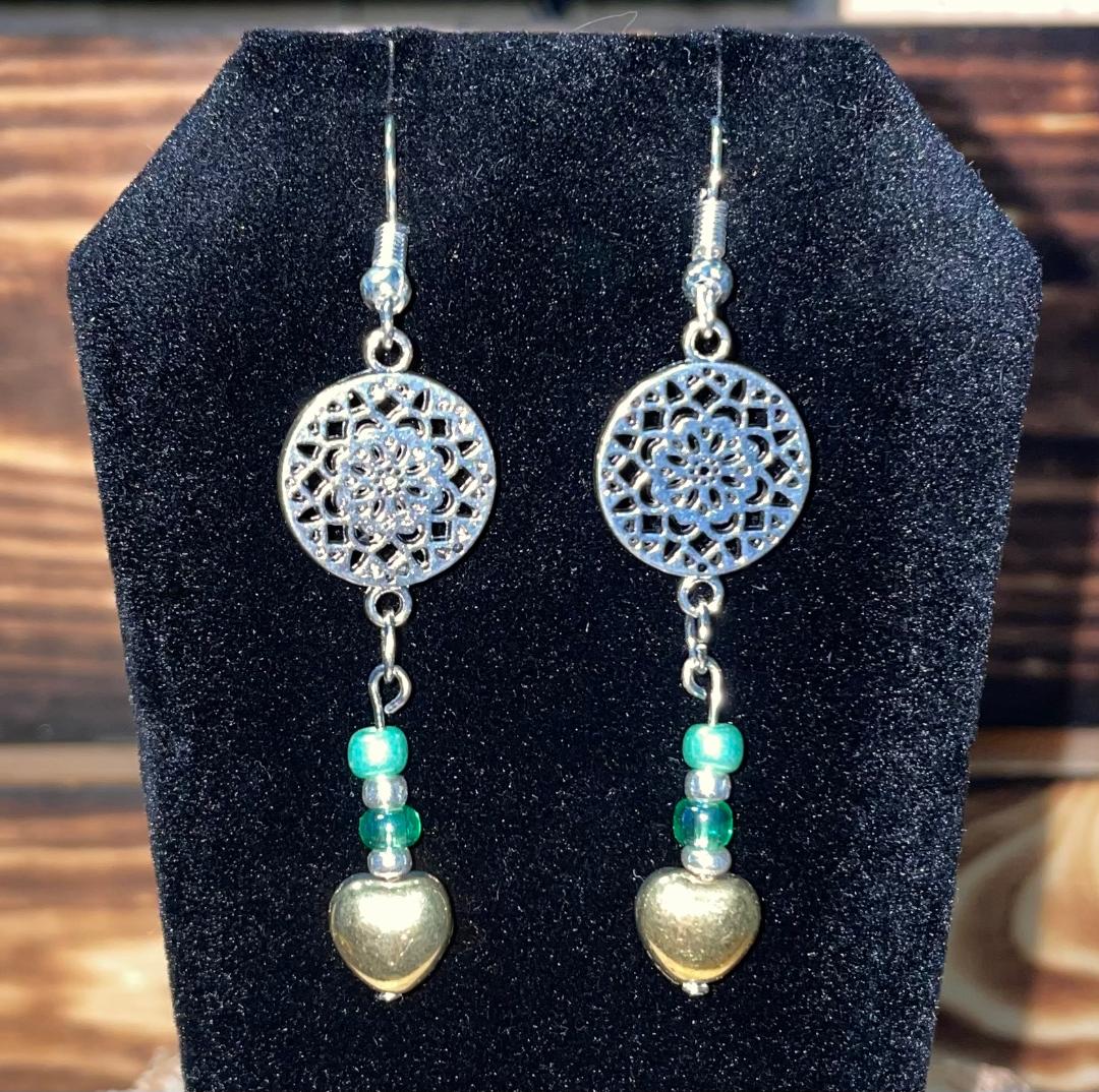 NEW Boho Hippie Silver Mandala & Beaded Drop Dangle Earrings