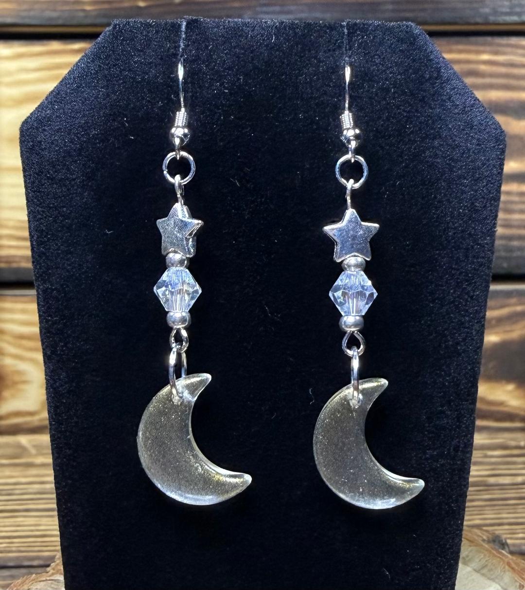 NEW Crescent Moon Earrings w/ Stars & Glass Beads