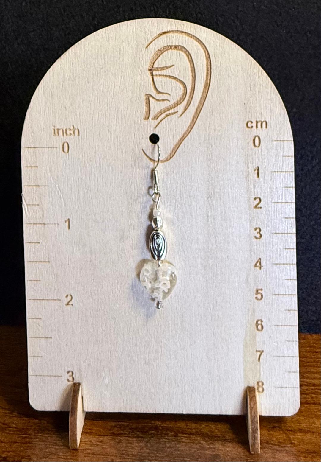 NEW Glass Heart Earrings w/ Silver Swirl Beads