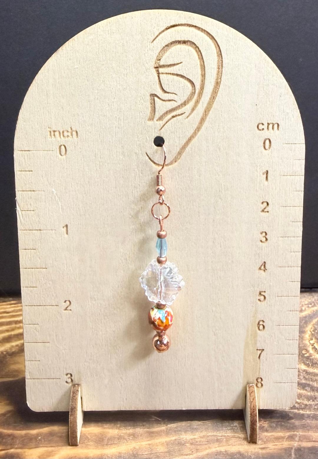 NEW Clear Glass Flower Charm Earrings w/ Splatter Beads