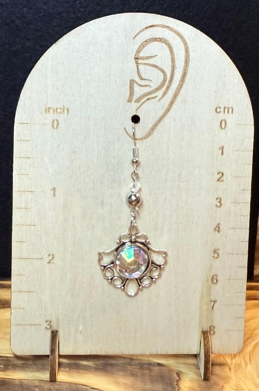 NEW Faux Clear Gem Center & Beaded Earrings in Filigree Setting