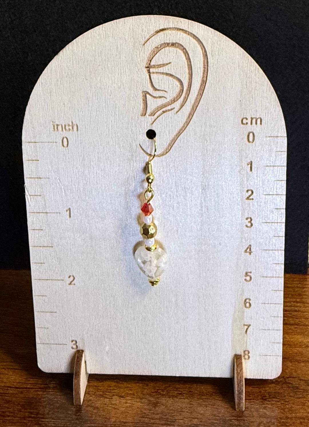 NEW Glass Heart Earrings w/ Red & Gold Faceted Beads
