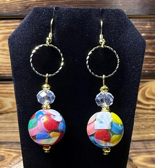 NEW Mod Style Multicolor Ball Earrings w/ Glass Beads