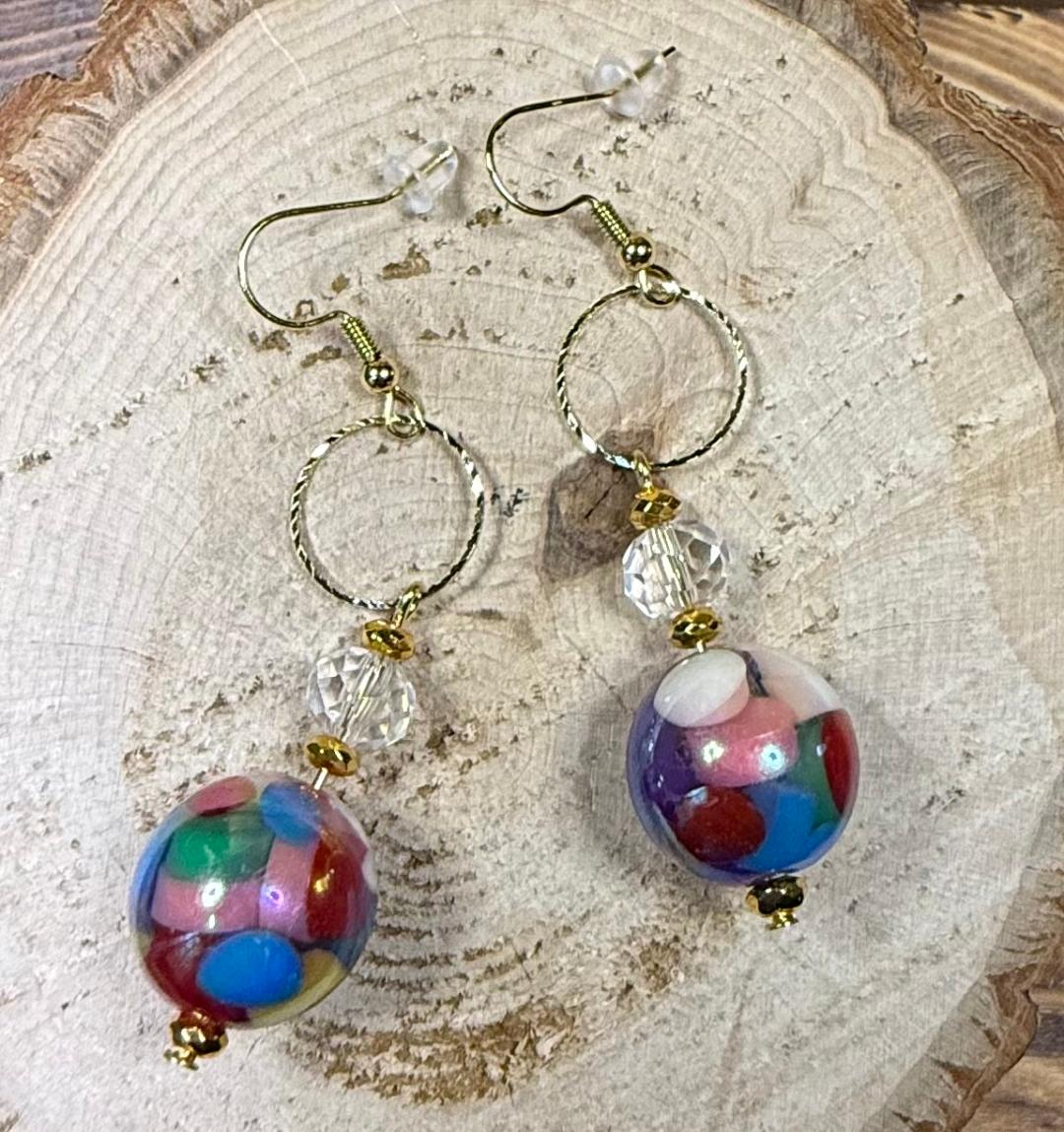 NEW Mod Style Multicolor Ball Earrings w/ Glass Beads
