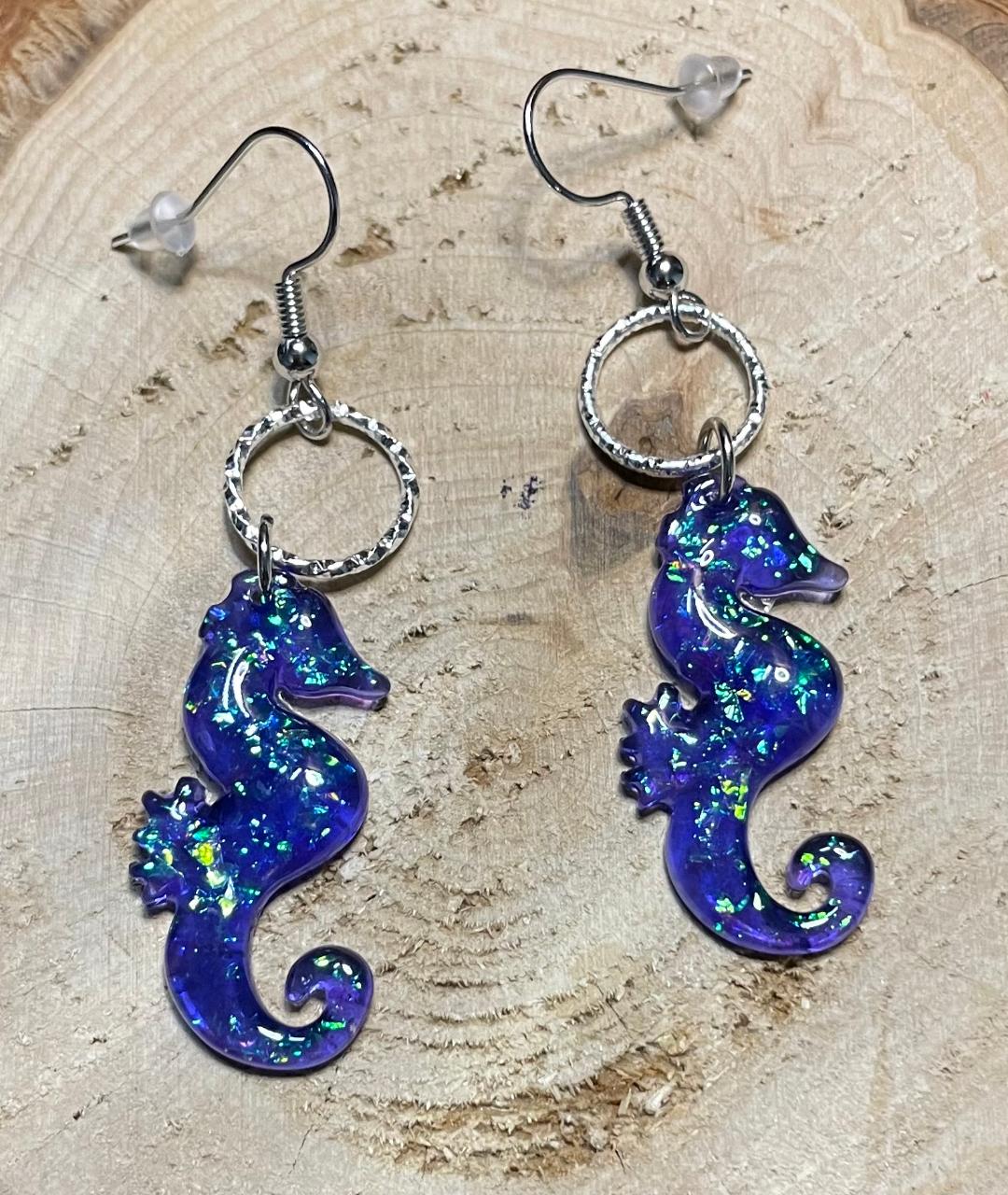 NEW Blue Confetti Acrylic Seahorse Earrings