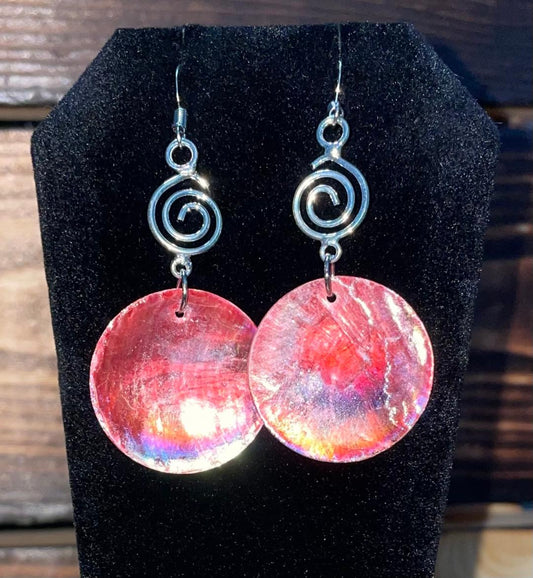 NEW Iridescent Natural Coral Pink Mother of Pearl Shell & Swirl Earrings