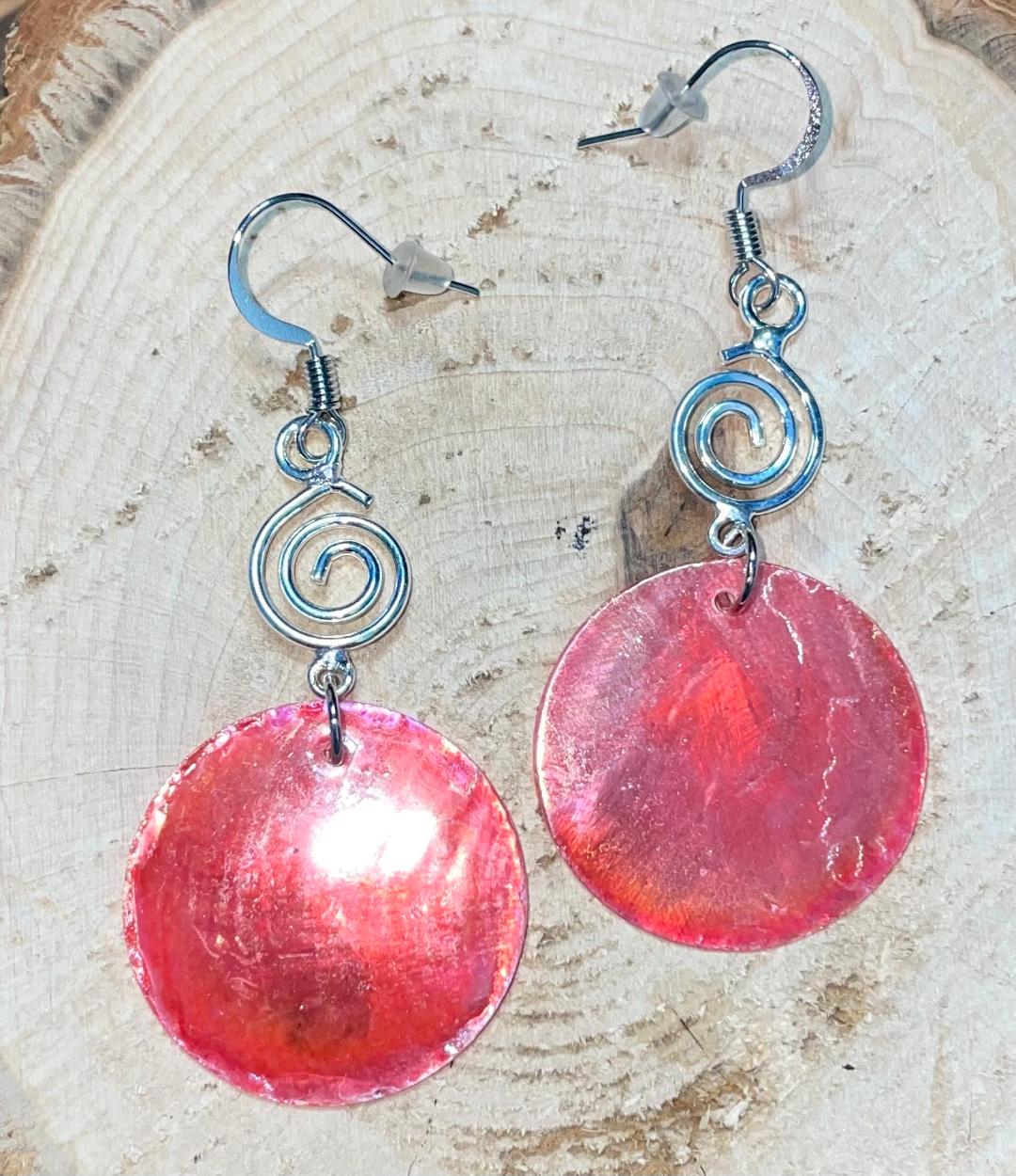 NEW Iridescent Natural Coral Pink Mother of Pearl Shell & Swirl Earrings