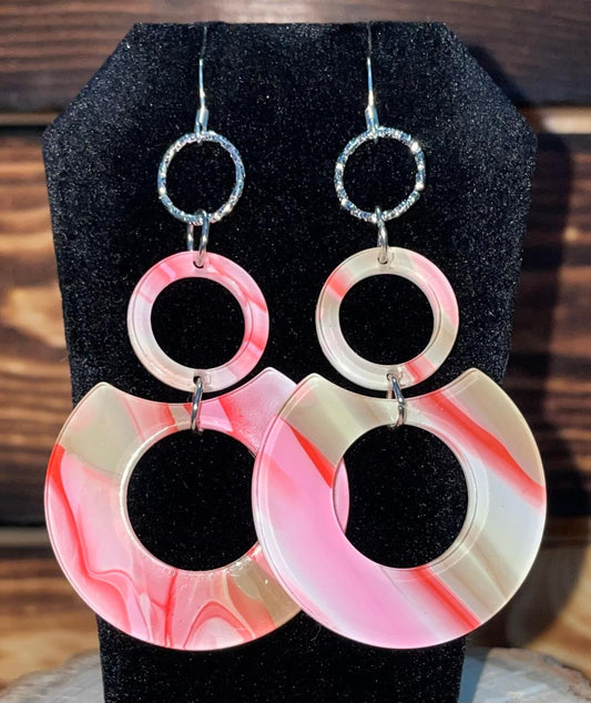 NEW Retro Coral Double Circle Hoop Acrylic Flirty Earrings