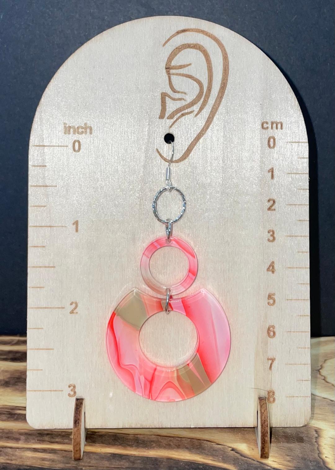 NEW Retro Coral Double Circle Hoop Acrylic Flirty Earrings