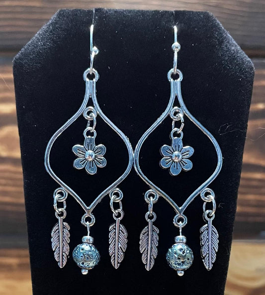 ****NEW Turkish Chandelier Style Dangle Earrings w/ Blue Lava Bead