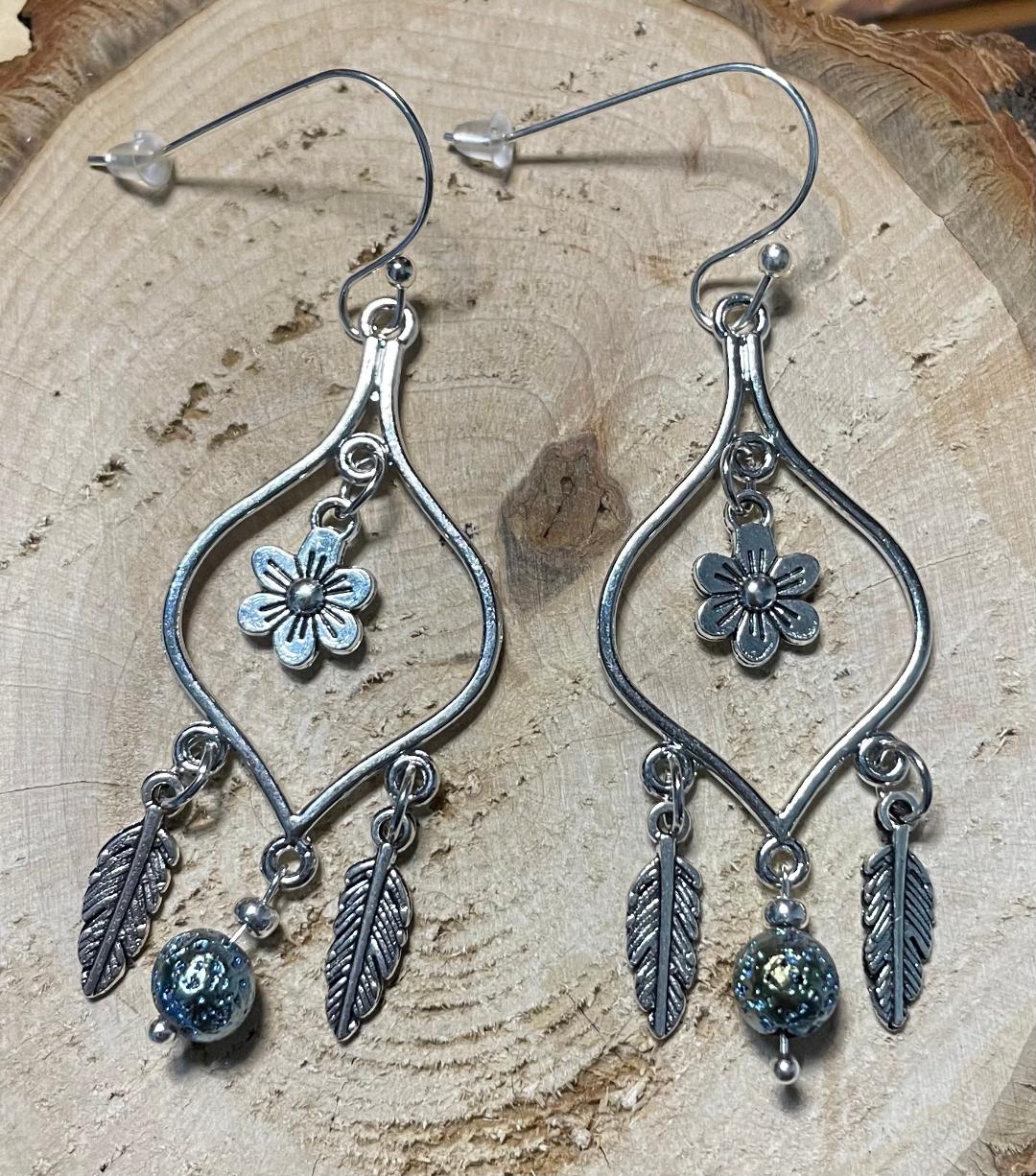 ****NEW Turkish Chandelier Style Dangle Earrings w/ Blue Lava Bead
