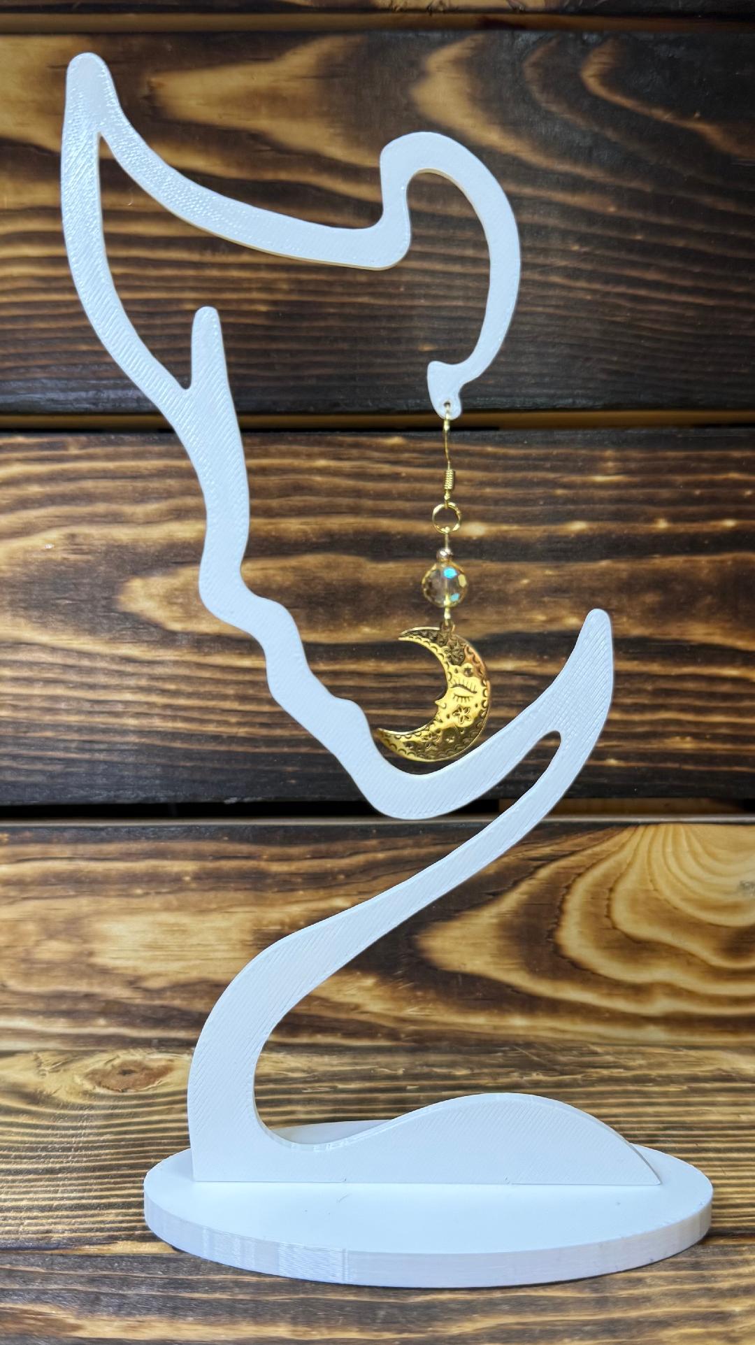 NEW Gold Stainless Steel Sleeping Crescent Moon Earrings w/ Faceted Glass Beads