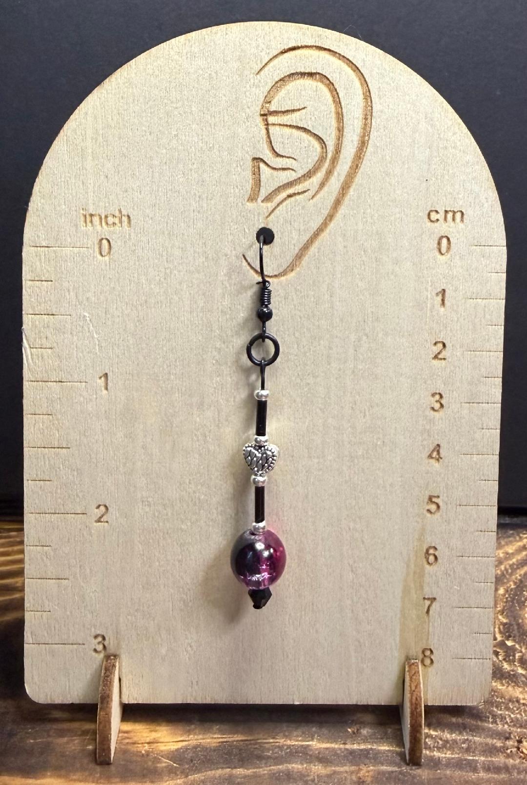 NEW Gothic Dark Pink Glass Bead Earrings w/ Filigree Heart