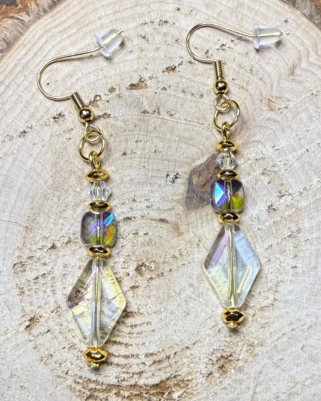 NEW Iridescent Diamond & Square Shaped Beaded Earrings
