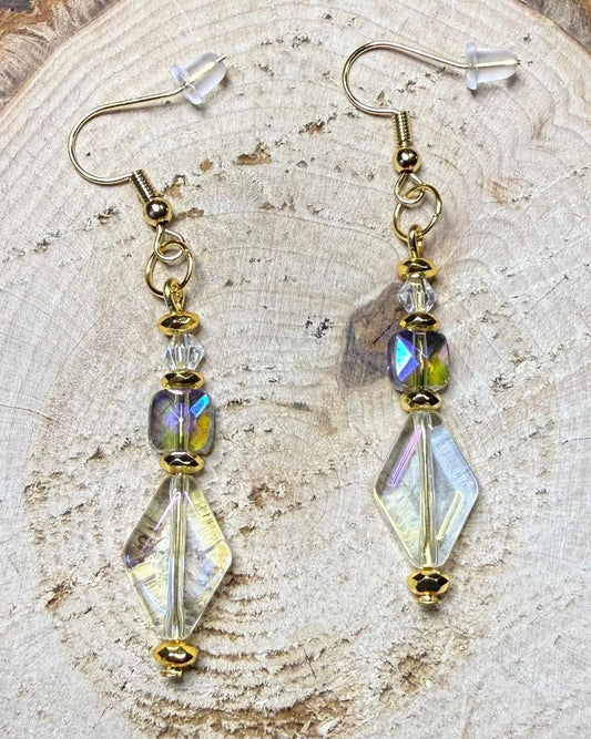 NEW Iridescent Diamond & Square Shaped Beaded Earrings