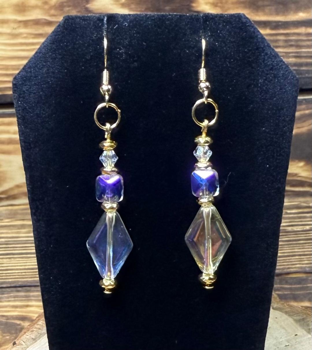 NEW Iridescent Diamond & Square Shaped Beaded Earrings