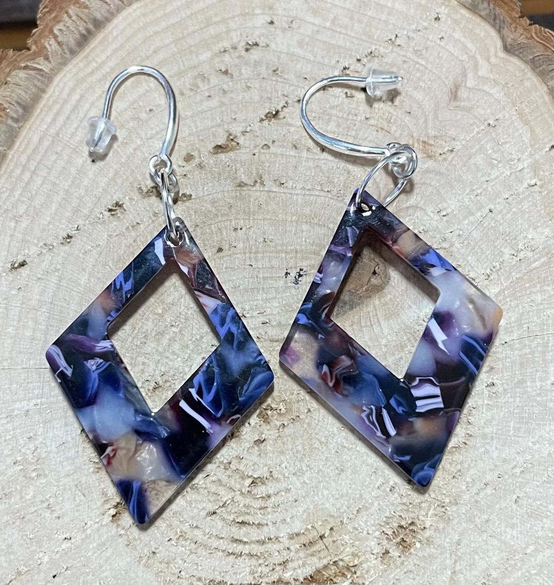 NEW Diamond Shape Geometric Acrylic Blue Earrings