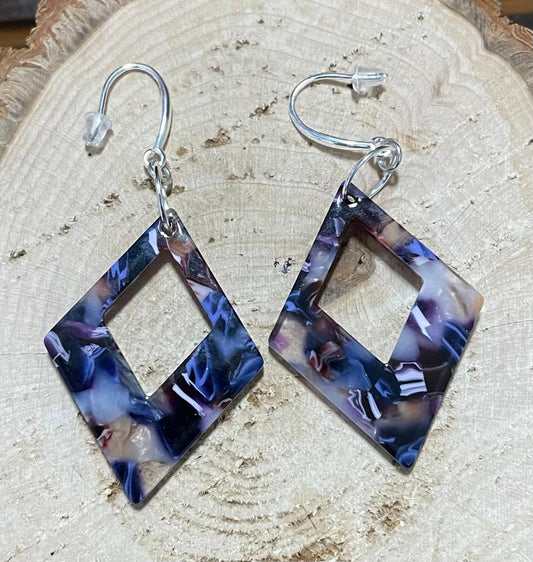NEW Diamond Shape Geometric Acrylic Blue Earrings