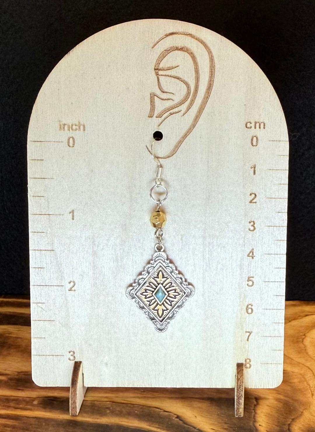 NEW Diamond Shape Earrings w/ Faux Turquoise Center