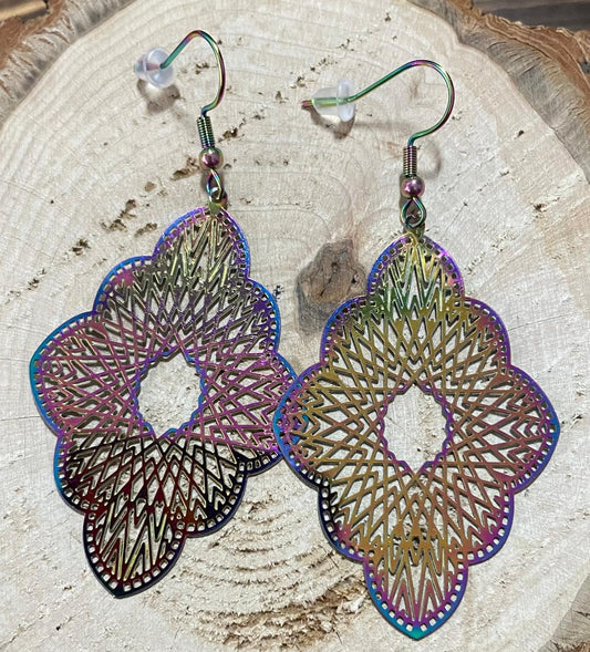 NEW Diamond Shape Iridescent Stainless Steel Earrings