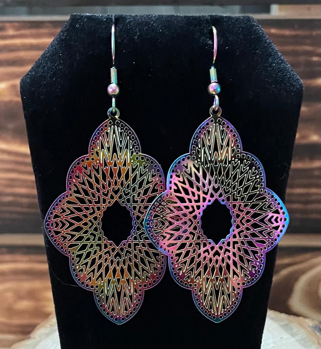 NEW Diamond Shape Iridescent Stainless Steel Earrings