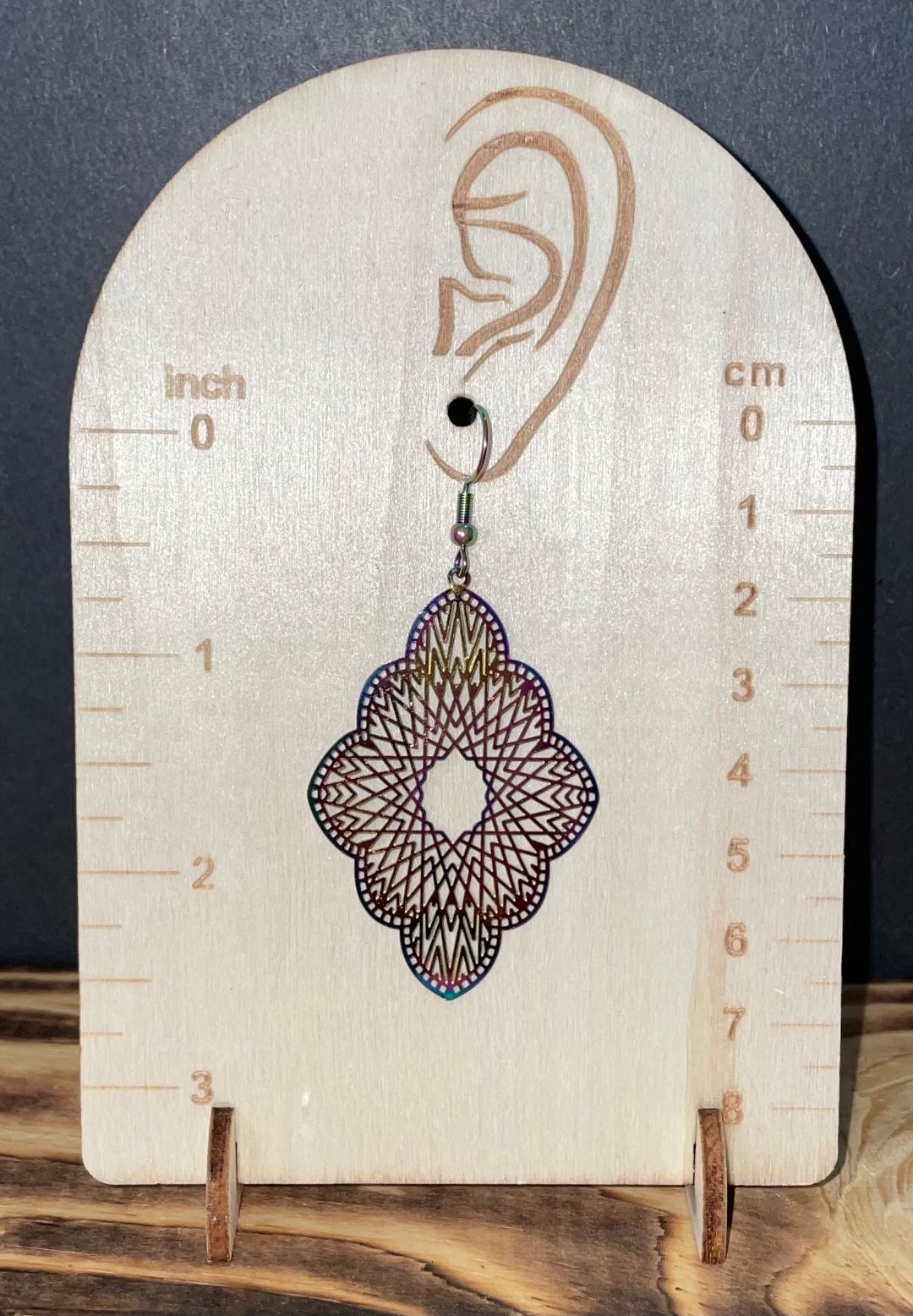 NEW Diamond Shape Iridescent Stainless Steel Earrings