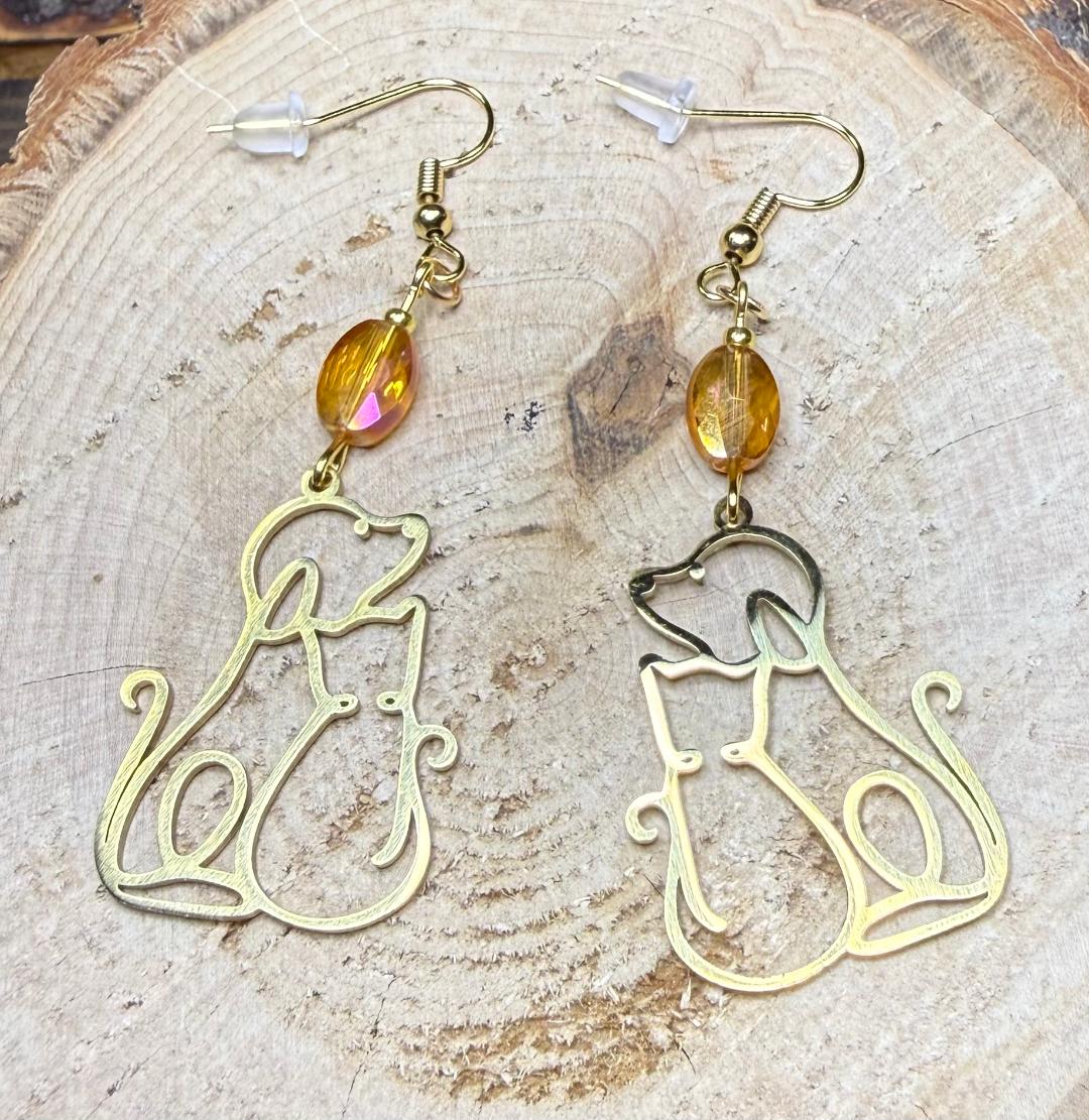 NEW Dog & Cat Friends Gold Stainless Steel Earrings