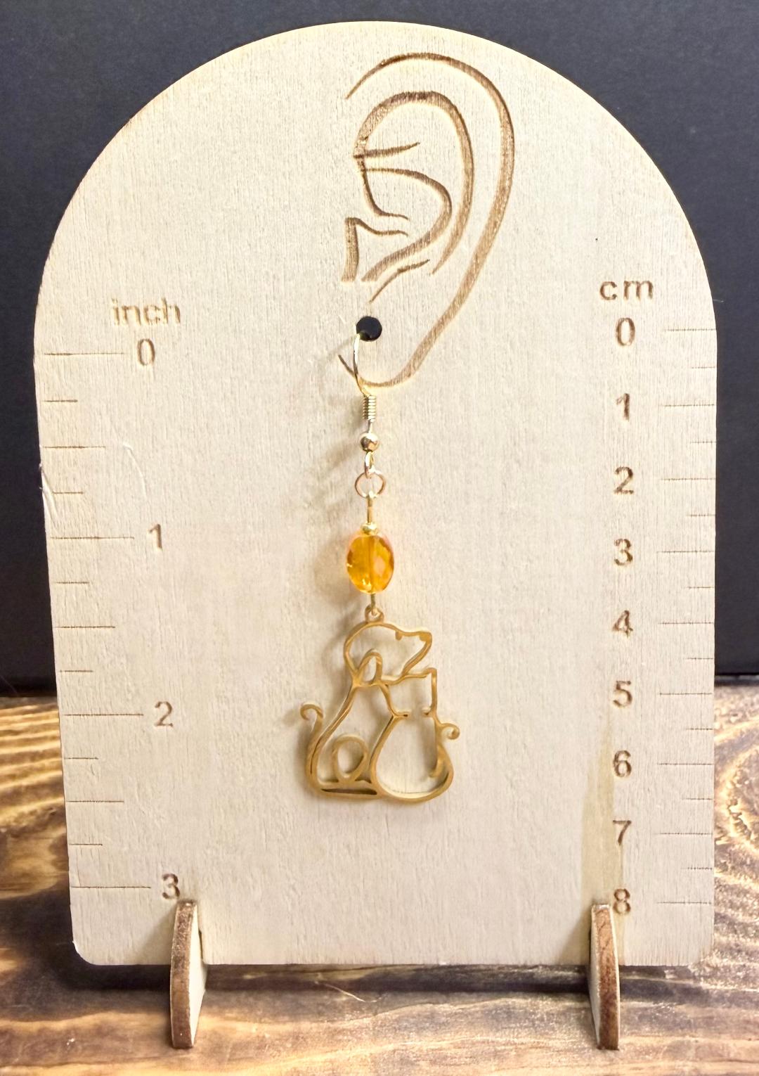 NEW Dog & Cat Friends Gold Stainless Steel Earrings
