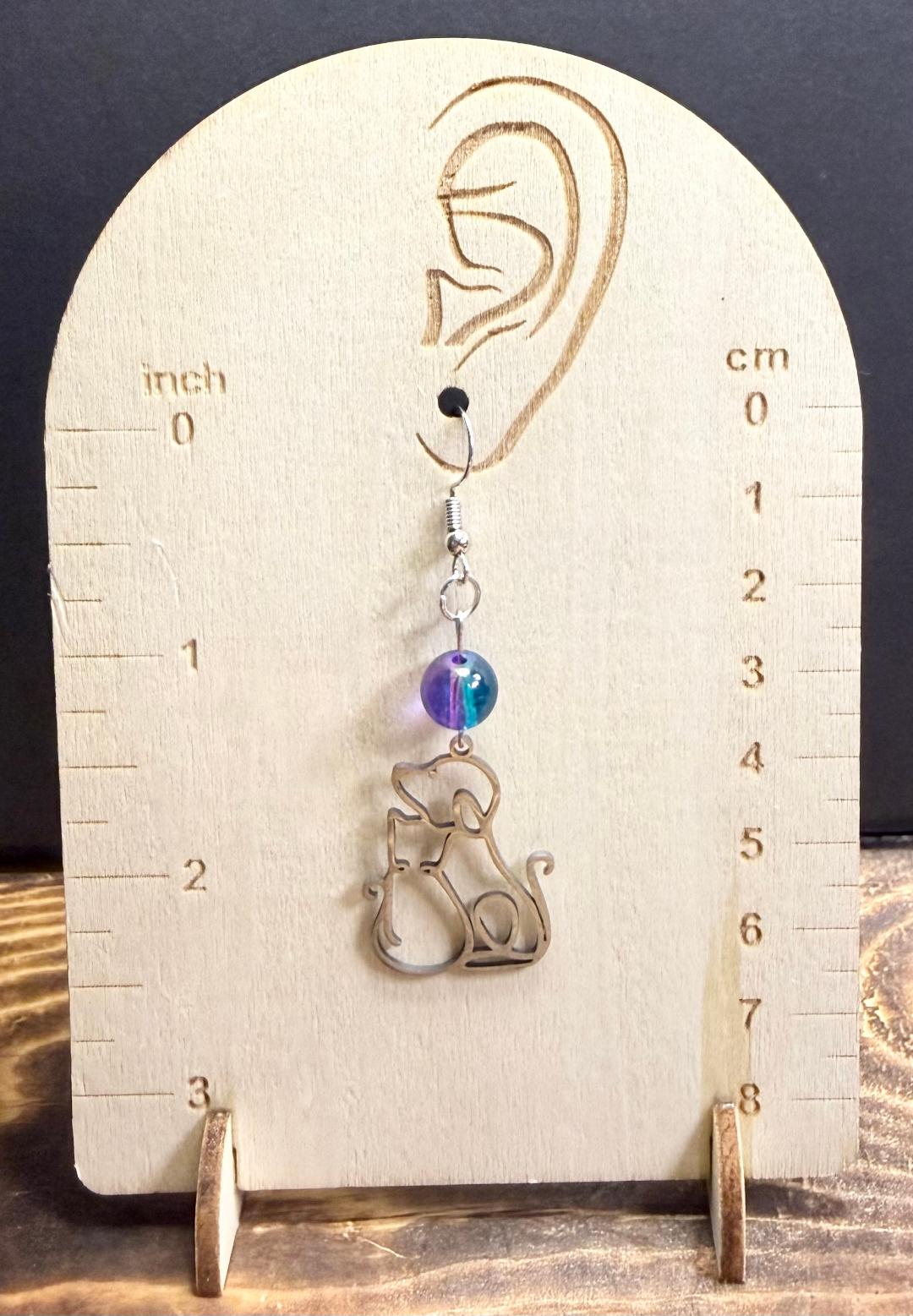 NEW Dog & Cat Friends Silver Stainless Steel Earrings