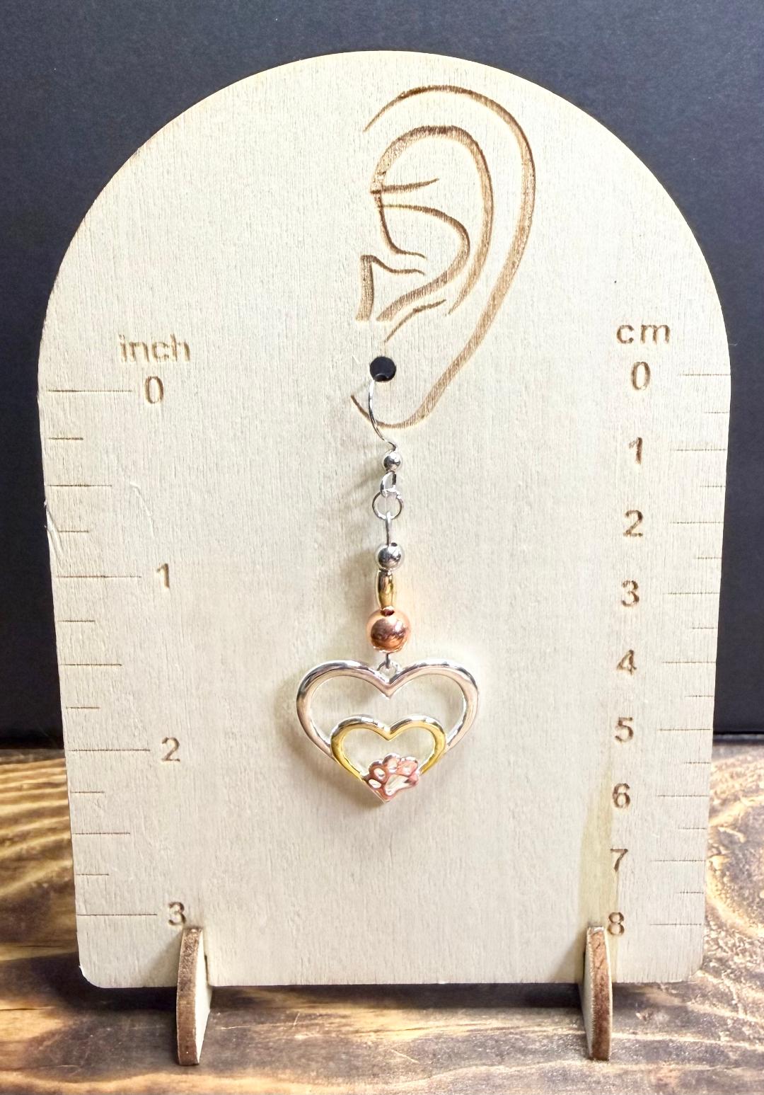 NEW Dog Cat Paw Double Heart Earrings