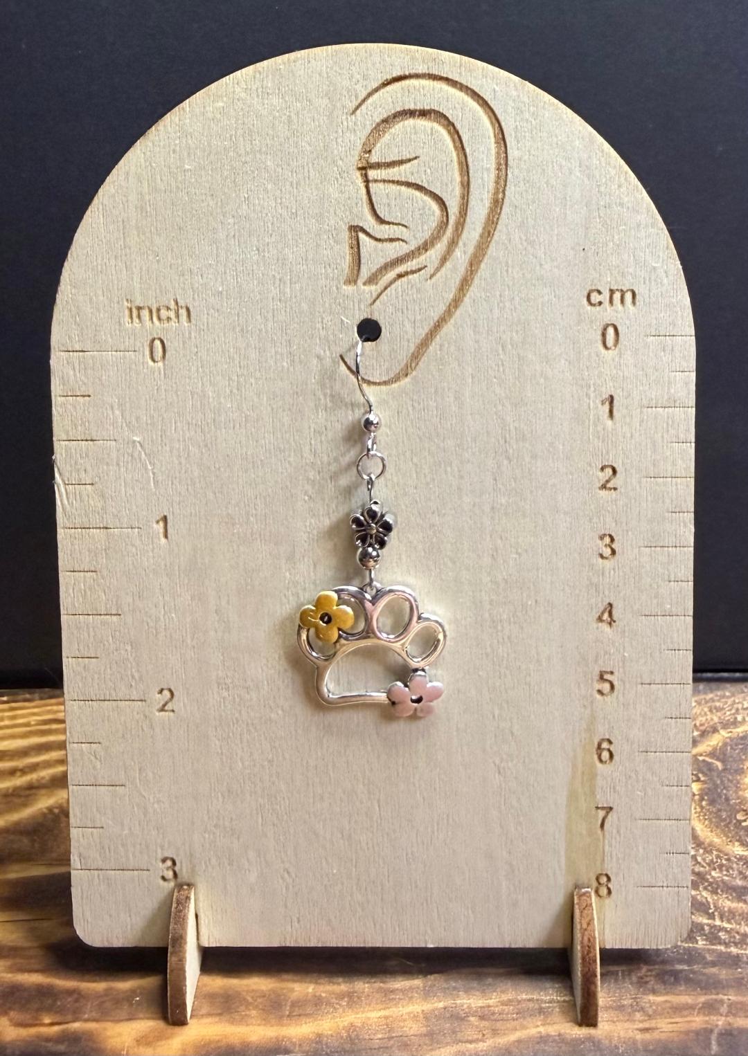 NEW Adorable Dog Cat Pet Paw Earrings w/ Flowers