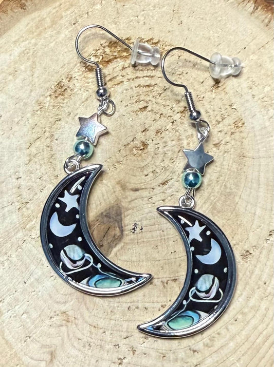 NEW Crescent Moon & Stars Drop Earrings
