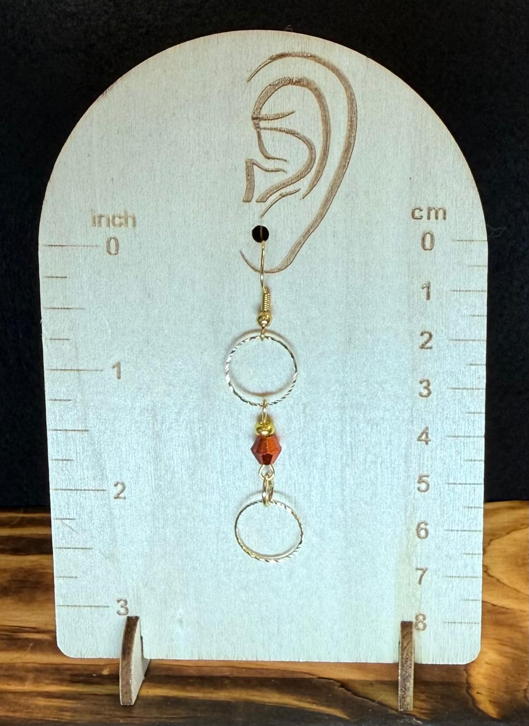 NEW Double Gold Embossed Ring Earrings w/ Amber Glass Beads