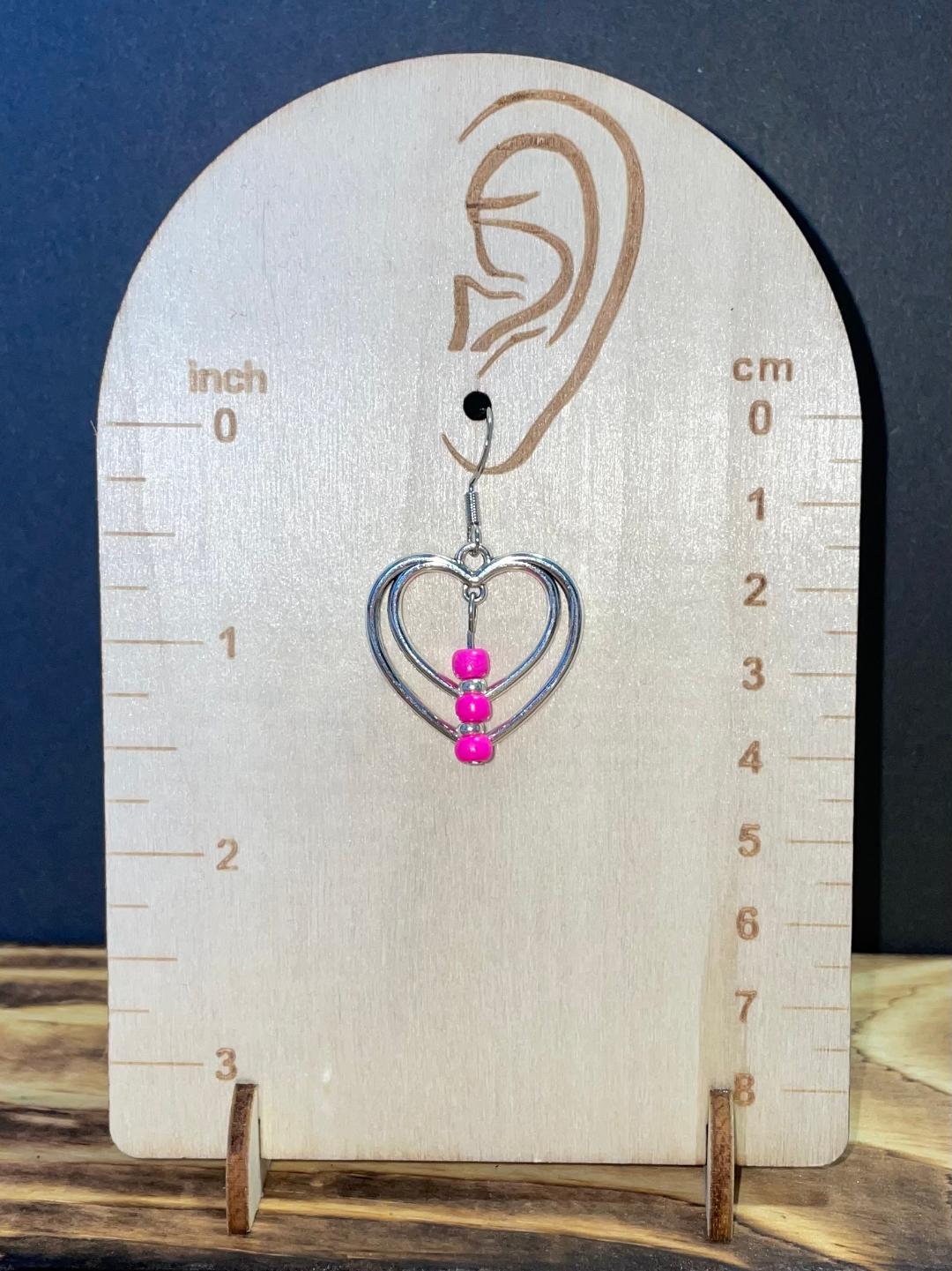 NEW Double Heart Hoop Earrings w/ Pink Beads