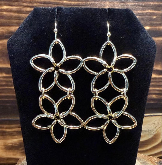 NEW Double Hollow Gold Flower Drop Earrings