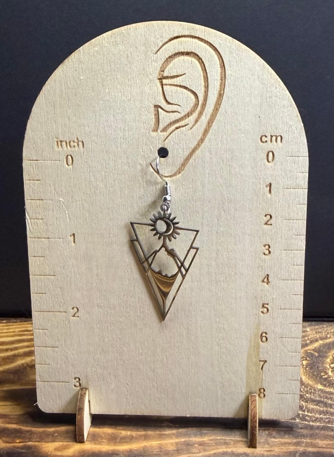 NEW Silver Triangle Stainless Steel Mountain Moon Scene Earrings