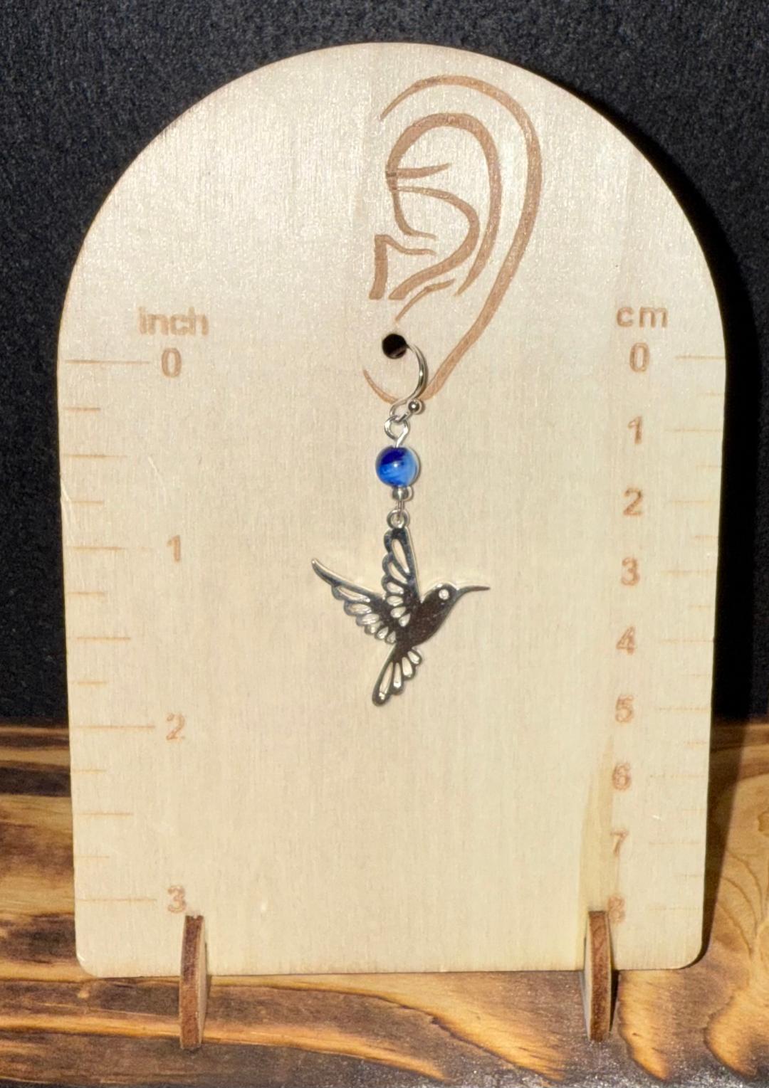 NEW Silver Peace Dove & Blue Glass Tie Dye Bead Earrings