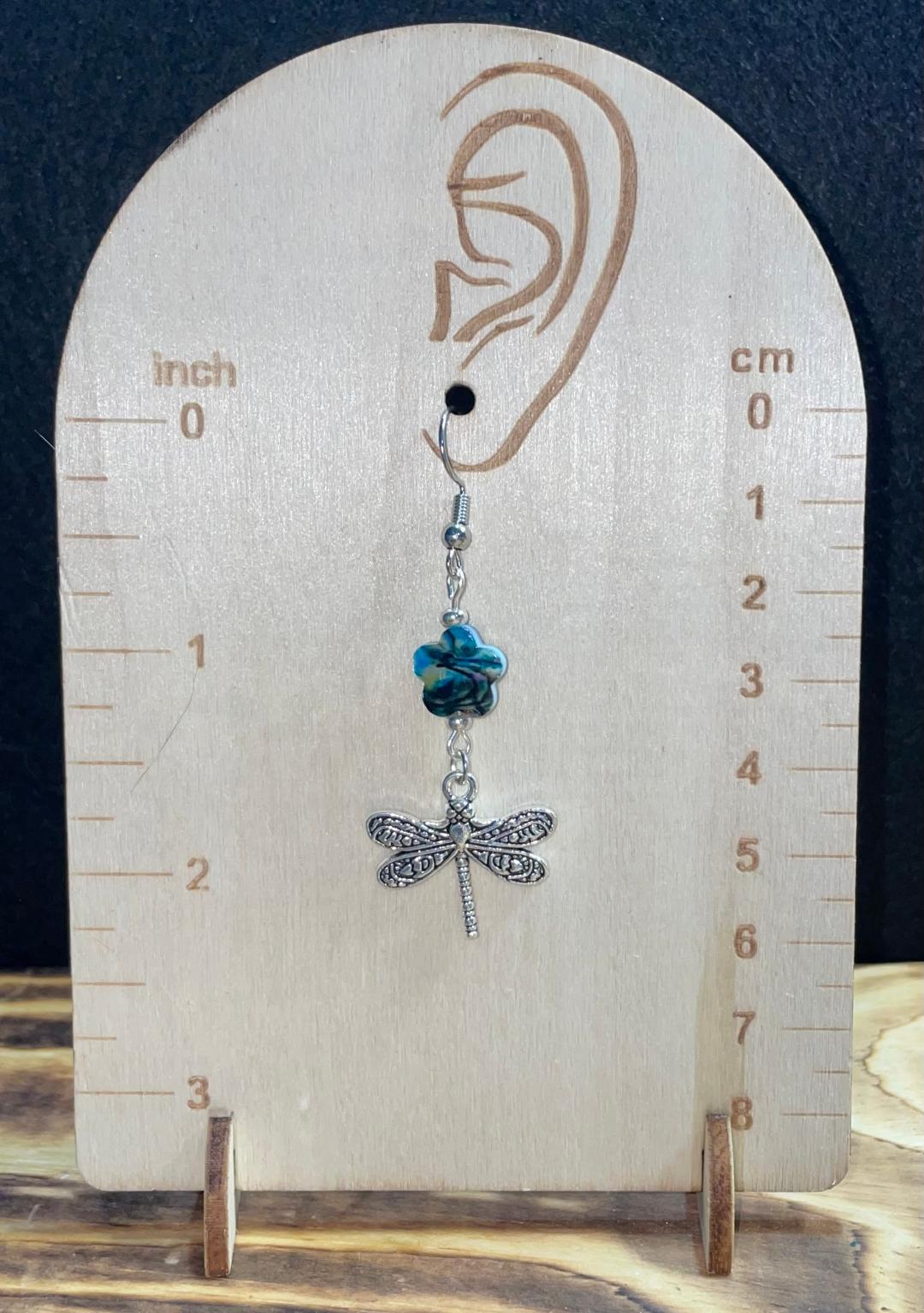 NEW Dragonfly & Abalone Finish Flower Charm Earrings