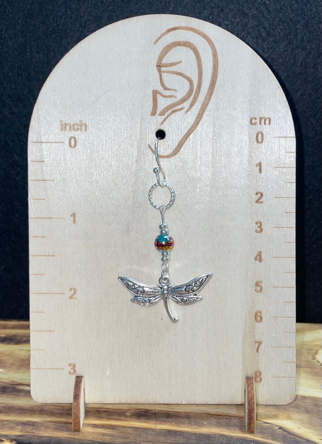 NEW Etched Dragonfly Earrings w/ Confetti Glass Beads